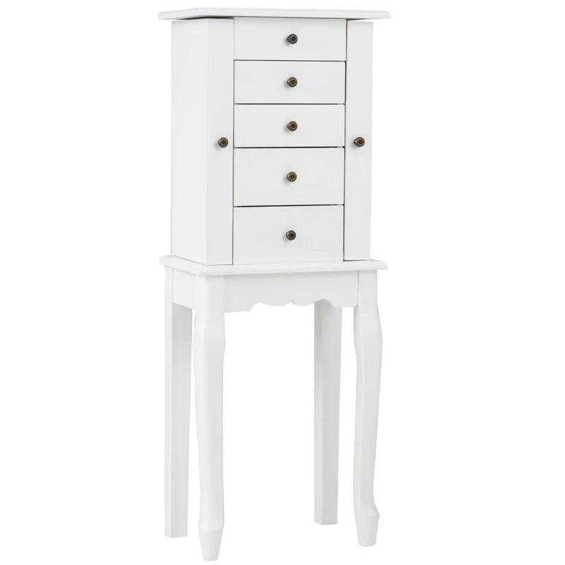 Standing Jewelry Armoire Cabinet with Flip Top Mirror, 4 Drawers, 8 Necklace Hooks & 2 Side Doors, Jewelry Storage Organizer Chest for Bedroom