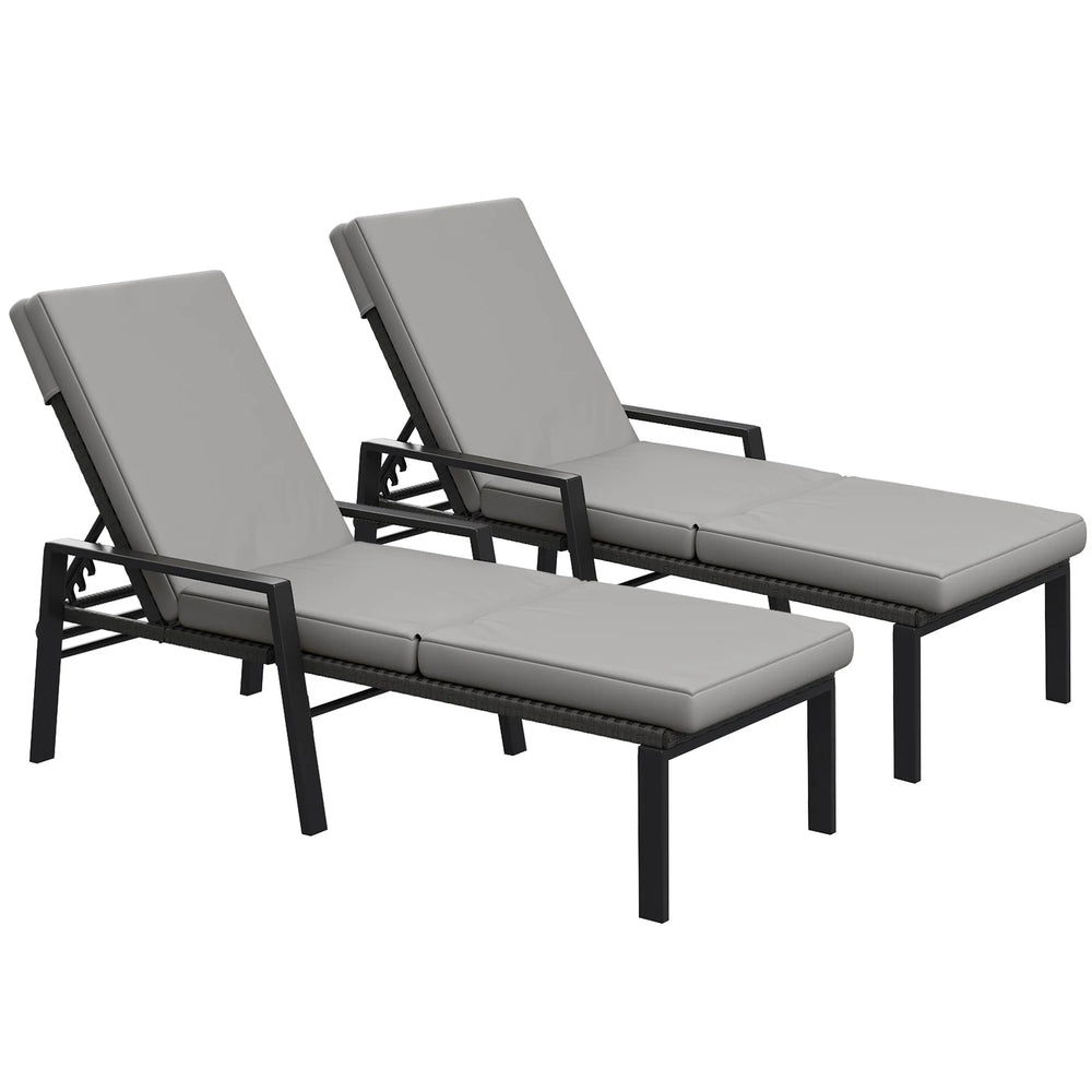 AECOJOY Chaise Lounge Chairs for Outside Set of 2, Adjustable Wicker PE Rattan Patio Pool Recliner Chair with Removable Cushion