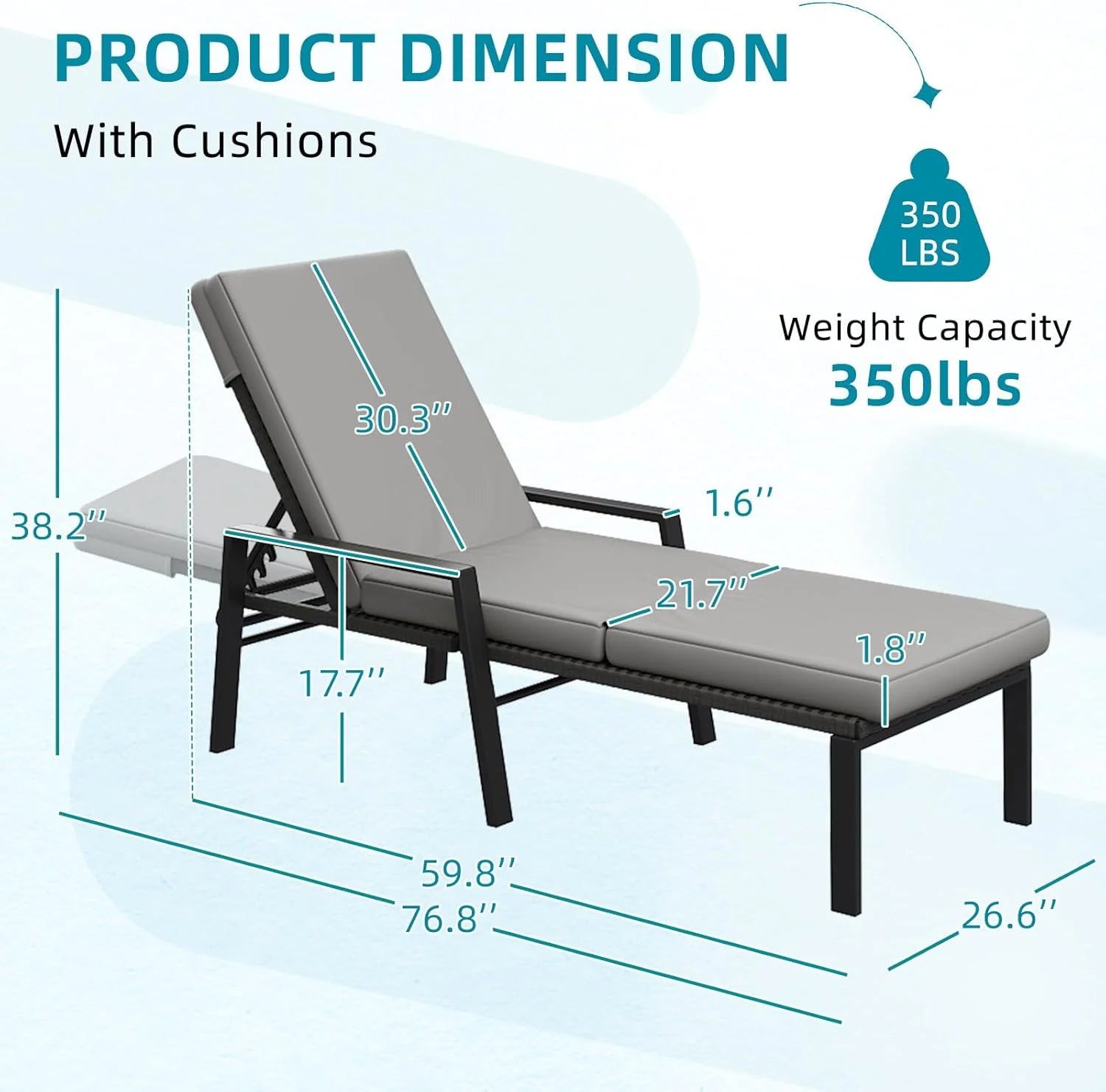 AECOJOY Chaise Lounge Chairs for Outside Set of 2, Adjustable Wicker PE Rattan Patio Pool Recliner Chair with Removable Cushion