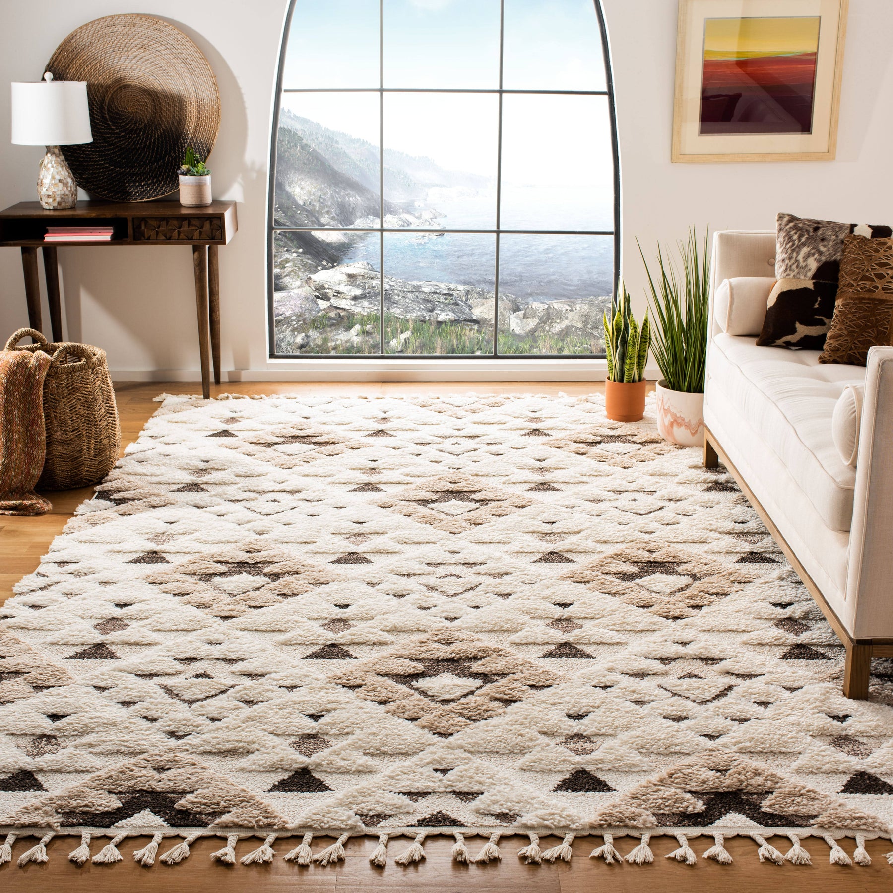 Safavieh Moroccan Tassel Shag MTS688A Ivory /Brown Rug - 8' x 10'