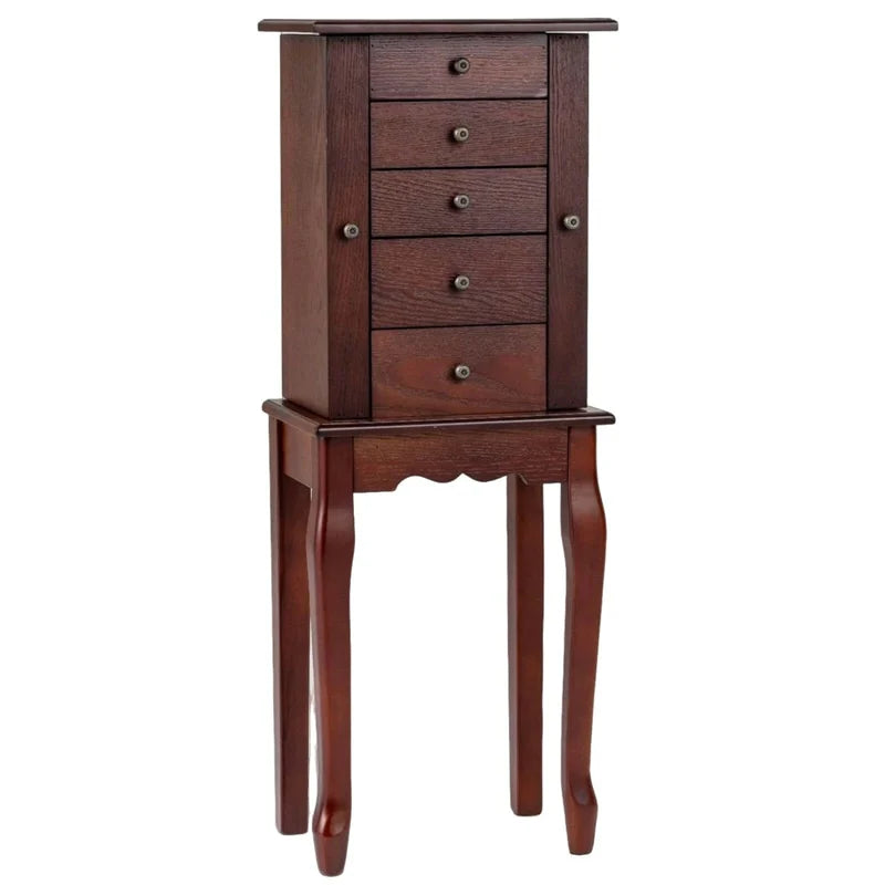 Standing Jewelry Armoire Cabinet with Flip Top Mirror, 4 Drawers, 8 Necklace Hooks & 2 Side Doors, Jewelry Storage Organizer Chest for Bedroom